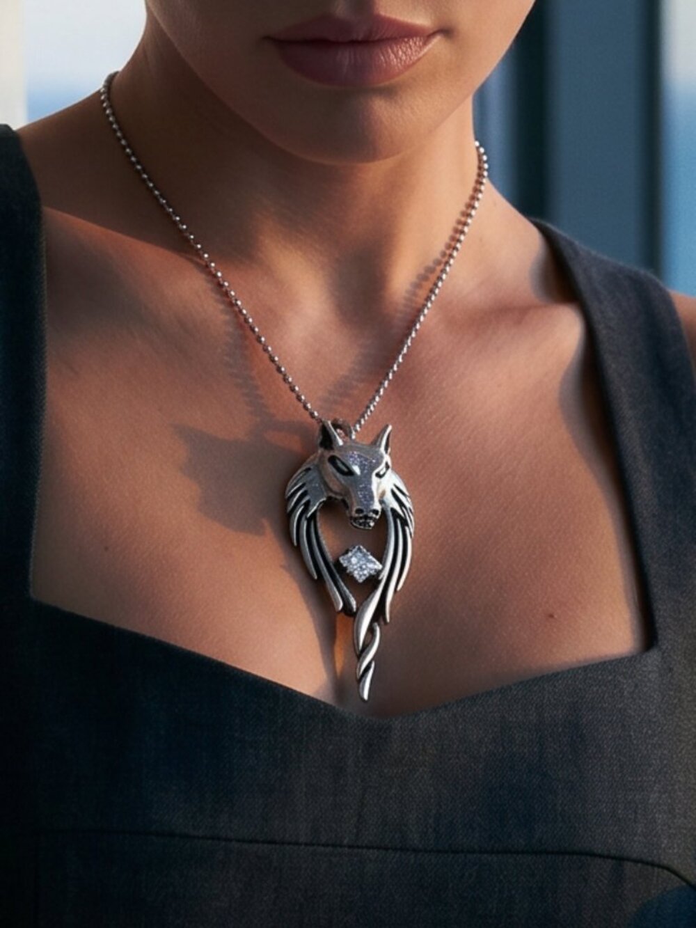 NIB WOLF FREE PEOPLE statement necklace VIKING TRIBAL BOHO BIKER